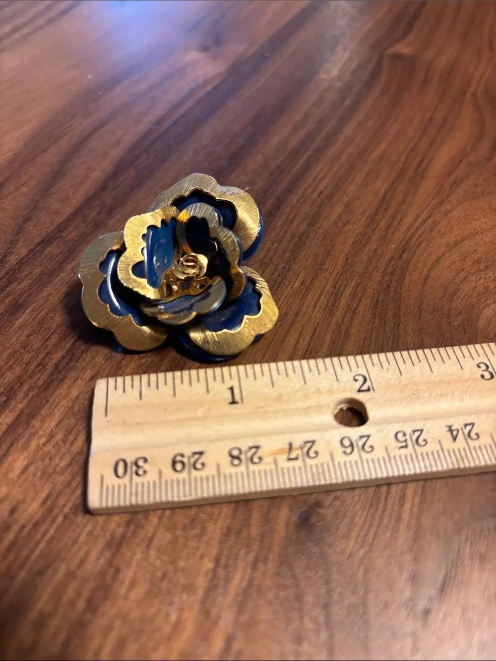Vintage Coro Gold and Navy Flower Brooch - Elegant Women's Accessory